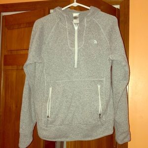 North Face Grey fleece quarter zip hooded Jacket